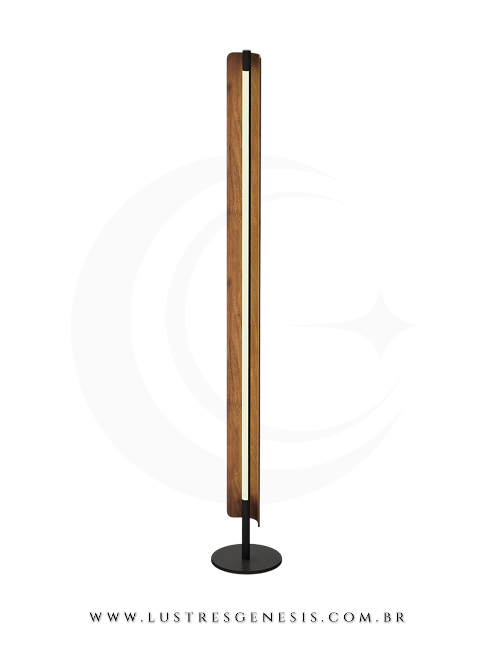 Coluna LED Moderna Preto com Madeira 145x22cm Para Sala de Estar Quarto Hall Corredor Living